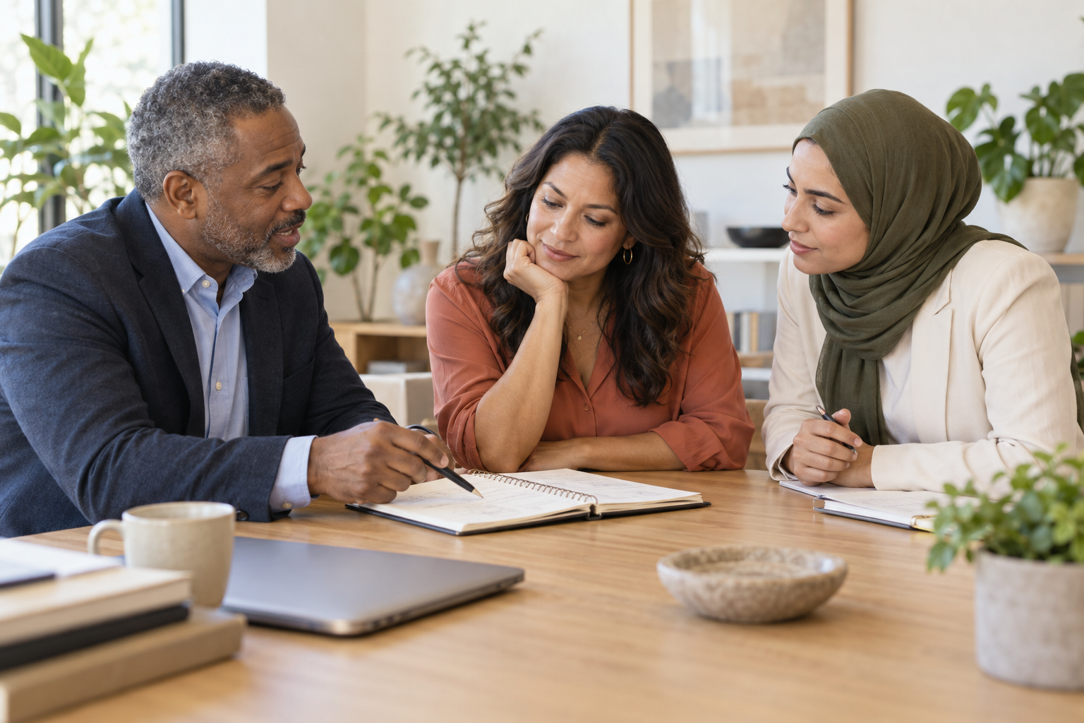 Professionals discussing their career development